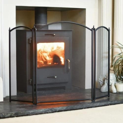 Image of The "Classique" Black Three-Fold Fireguard Fire Screen – Classic Style Mesh Guard for Log Burners & Open Fires – Spark & Debris Protection
