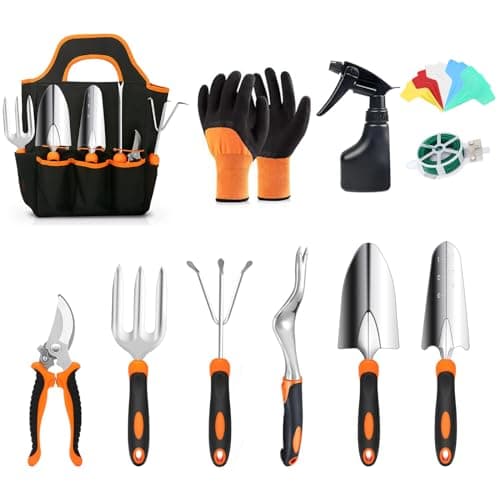 Image of ABRFC Garden Tool Set, 11 Pieces Aluminum Heavy Duty Gardening Kit Gardening Gifts for Women & Men Garden Tool Set with Spray-Bottle, Bag, Gloves Indoors & Outdoors Durable (11 Pieces)