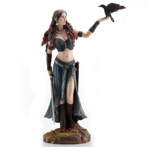 Image of Veronese Design Morrigan Celtic Goddess of Battle w/Crow & Sword Hand Painted Statue