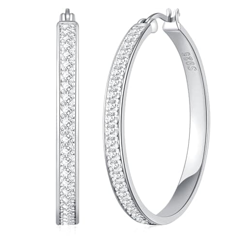 Image of BMMYE Silver Hoops Earrings for Women Hypoallergenic Rhinestone Earring Sparkly Large Rhinestone Hoops Sterling Silver Hoop Earrings 40mm Hoop