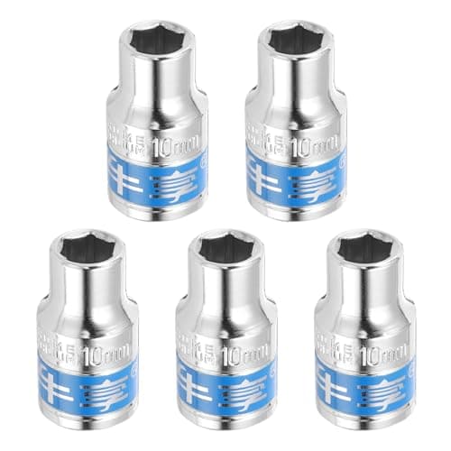 Image of sourcing map 5pcs 1/2 Inch Drive 6-Point Socket 10mm CR-V Metric Shallow Socket Electric Wrench Socket for Mechanical Auto Repair, Silver Tone & Blue