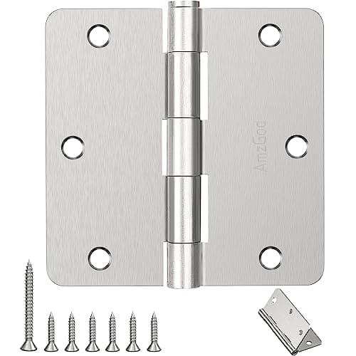 Image of AmzGod Door Hinges Brushed Nickel - 6 Pack 3.5 Inch Rounded Interior Satin Nickel with 1/4" Radius Corners - 3 1/2 Inches Silver Residential Standard Door Hardware