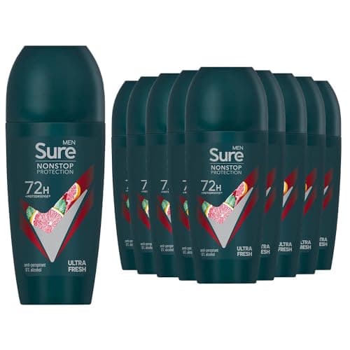 Image of Sure Antiperspirant 72H Nonstop Sweat and Odour Protection Alcohol-Free Roll On with Citrusy, Spicy and Woody Scent Multi Fragrance Deodorant for Men, 50ml Pack of 12 (Ultra Fresh)