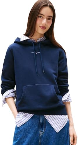 Image of Tommy Jeans Womens Tjw Reg Linear Ext Dw0dw21963 Pullover Hoodie, Blue (Dark Night Navy), S UK