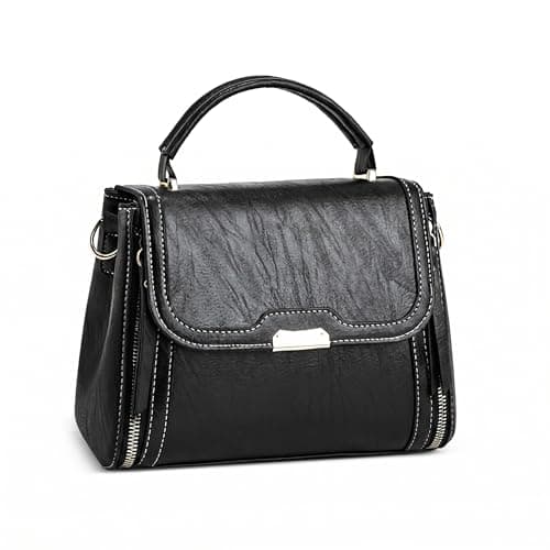 Image of FORRICA Women's Crossbody Bag PU Leather Vintage Shoulder Handbag Multi Pocket Satchel Bag for Daily Use Work Shopping Black