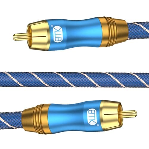 Image of EMK RCA Subwoofer Cable Digital Coaxial Audio Cables RCA Cable Male to Male Split-tip Plug 24k Gold-Plated Nylon Braided Audio SUB Coaxial Cables for DVD, Speaker, TV, Soundbar (1m)