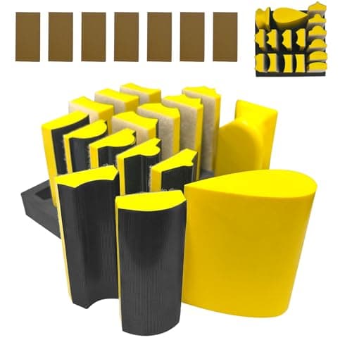 Image of 16 Pieces Hand Sanding Block Set, Professional Hook and Loop Sanding Pad Kit with Convex and Concave Shapes for Woodworking, Auto Body, Furniture Restoration, Crafts