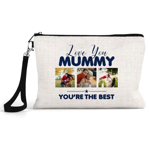 Image of Personalised Love You Mummy You’RE The Best, Make Up Bag with Strap, Linen Cosmetics Bag, Beauty Bag.