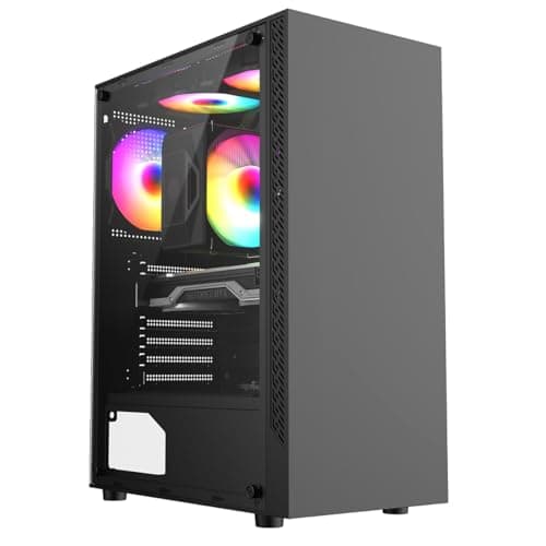 Image of ionz KZ08 V3 PC Gaming Computer Case MID TOWER COMPUTER CASE M-ATX and ATX TEMPERED GLASS (with 1 FRGB Fan, Black)