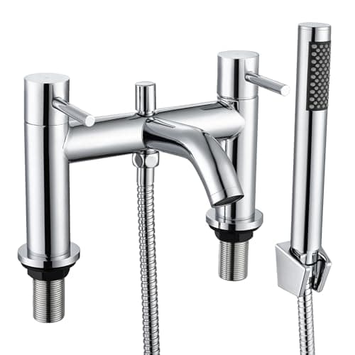 Image of Hapilife Bath Shower Mixer Tap - 2 Hole Dual Lever Bath Taps with Shower Attachment, Chrome Monobloc Bathtub Filler with Handheld Showers, Stainless Steel Body and Deck Mounted Bathroom Taps