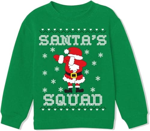 Image of Little Hand Unisex Kids Christmas Sweatshirt Jumper for Boys Santa Claus Xmas Cotton Long Sleeve Tops Pullover Shirts Clothes, Green, 6-7 Years