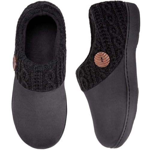 Image of EverFoams Women's Microsuede Slippers Warm Comfy Memory Foam Indoor House Shoes with Knit Collar 7/8 UK Black