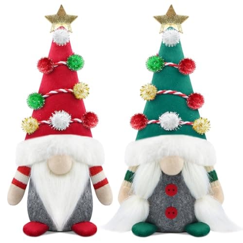 Image of Gehydy Set of 2 Christmas Gonk Decorations Handmade Tree Gnome Xmas Decor for Home Kitchen Farmhouse - Red & Green