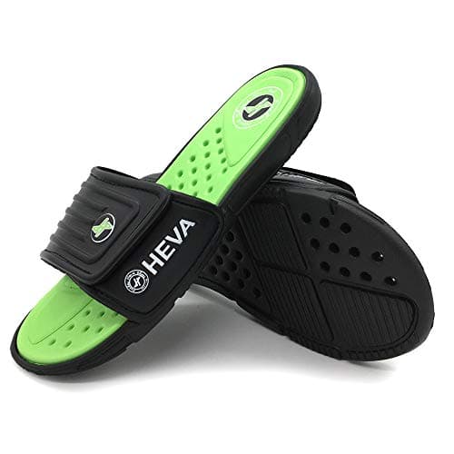 Image of HEVA Men's Slide Sandals Fashion Open Toe Beach Pool Slippers, 9 UK, Black Green