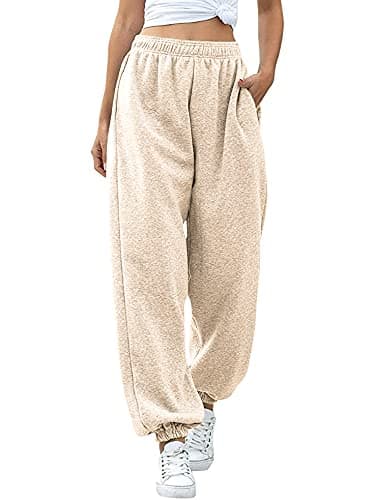 Image of Love My Fashions Women's Plain Gym Sport Jogger Sweatpants & Winters Joggers Pockets Pants and Baggy Elastic Waist Trousers for Casual Hip Hop, Gym and Jogging Cream