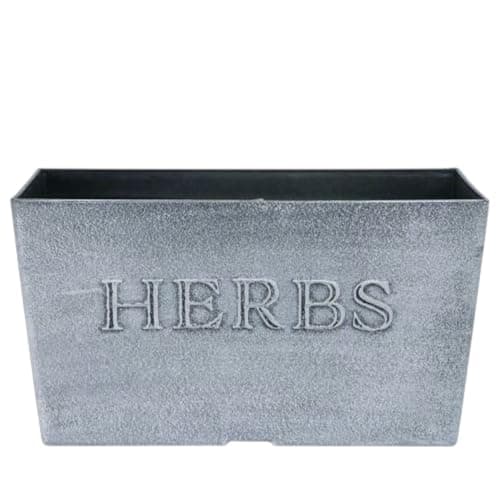 Image of Herb Planter Window Boxes 11" Rustic Stone Look with Drainage Holes Indoor Outdoor Kitchen Garden Plant Pots Embossed HERBS Trough Plastic Vintage Style Grey Containers 5.2L Each – Pack of 2 (2)