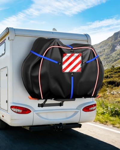 Image of SUPAREE Motorhome Bike Cover 2 Bike Cover Waterproof Rack Bicycle Transport Covers 420D Oxford with Warning Sign Pocket and Rear Mounting Slot Rainproof Tear-resistant