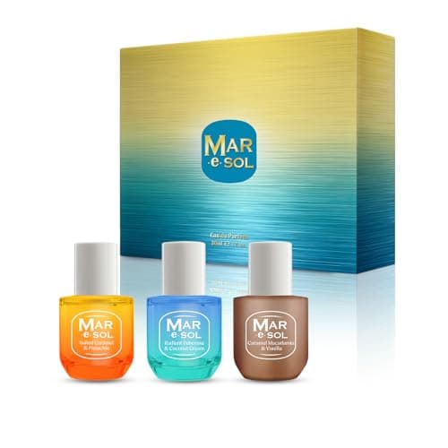Image of Mar e Sol Perfume for Women Gift Set (3 x 30ml) – Caramel Macadamia & Vanilla, Tuberose & Coconut Cream, Salted Caramel & Pistachio – Sun-Kissed Eau de Parfum – Cruelty-Free – Lasts up to 6 Hours