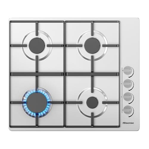 Image of Hisense GM642XHS Built-in 60cm Gas Hob - Stainless Steel with 4 Cooking Areas, Easy Clean Surface, One -Hand Ignition, 60 x 52 x 8.9 cm (L x W x H)