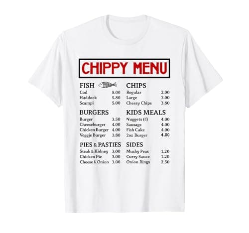 Image of Chippy menu chip Shop Funny Takeaway Food Halloween Costume T-Shirt