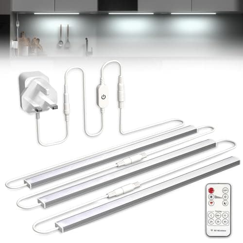 Image of Bonlux Under Cabinet Kitchen Light with Remote, Dimmable Under Cabinet LED Strip Light Cool White 6000K, Linkable LED Under Counter Lights for Plug in Under Kitchen Cupboard Cabinet Lighting(3x12IN)