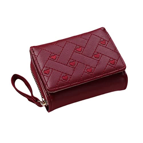 Image of Diyafas Women's Small Wallet Embroidered Heart Coin Purse Tri-fold Card Holder with Multiple Card Slots