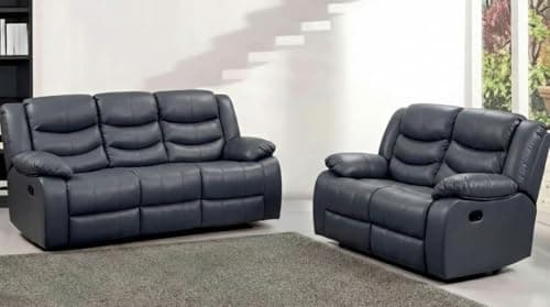 Image of RestNest Roma Recliner Sofa | Large 3+2 Seater Living Room Suite | Grey Upholstered Settee | Reclining Action Seats (Grey, 3+2 Seater)