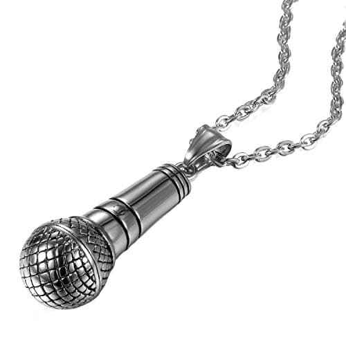 Image of JewelryWe 316L Stainless Steel Microphone Pendant Necklace with Chain