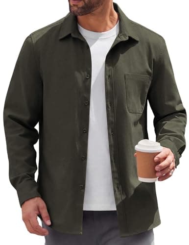 Image of Coofandy Mens Lightweight Button Down Shirt Jacket Casual Shacket Overshirt, Olive Green, Large