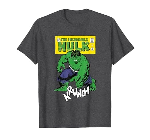 Image of Marvel Comics Hulk Krunch T-Shirt, Men, Dark Heather Grey, 4X-Large