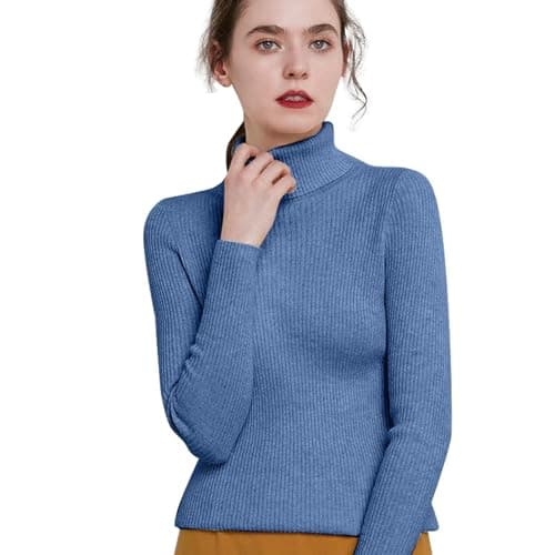 Image of Generisch Soft Knitted Jumper with High Neck Long Sleeves for Loose Comfort in Winter, blue, M