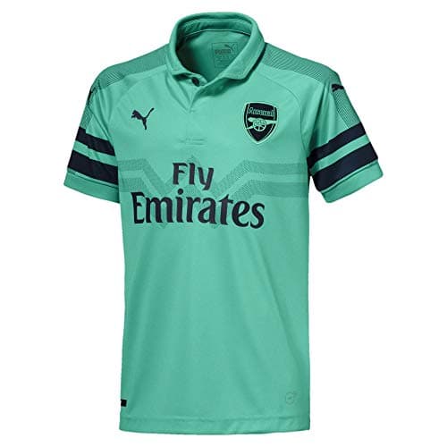 Image of PUMA 2018/19 Arsenal FC THIRD Shirt Replica SS KIDS with EPL Sponsor Logo - Biscay Green-Peacoat - One size