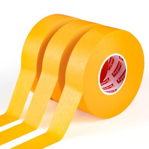 Image of Fyguard 3 Rolls Yellow Masking Tape for Painting, 24mm x 50m Paper Tape Orange Painters Tape Decorating Tape Waterproof for Indoor and Outdoor Renovations, Multi-Surface