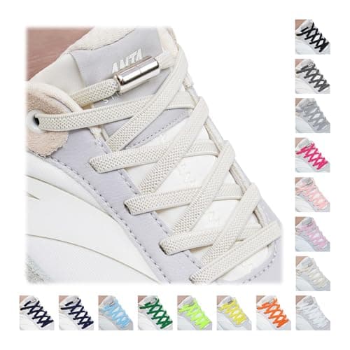 Image of Handshop 2 Pairs Elastic Shoe Laces, No Tie Shoelaces for Adults/Kids Trainers, Sneakers, Running Shoes Off White 120cm