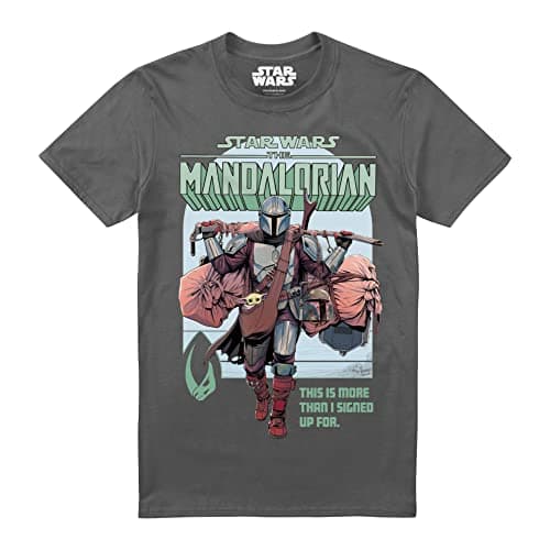 Image of Cotton Soul Star Wars Mandalorian Signed Up for Unisex T Shirt, Charcoal, X-Large