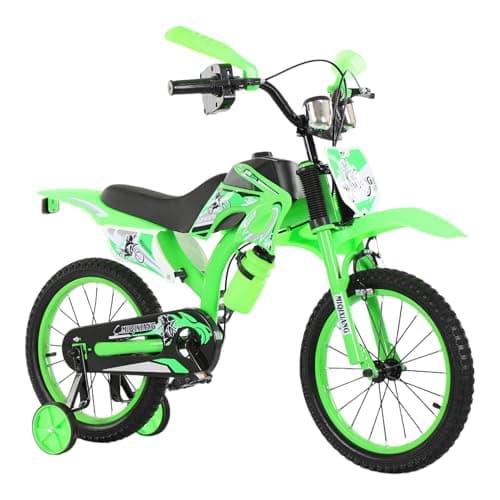 Image of Touch of Venetian 12" 16" 20" Boys Motorcross Bike with Stabilisers Black Red Green Blue Pink Moto Wheels Kids Bicycle for Ages 2-9 Years Old Motorcycle Sound Motorcross (Green, 12 Inch)