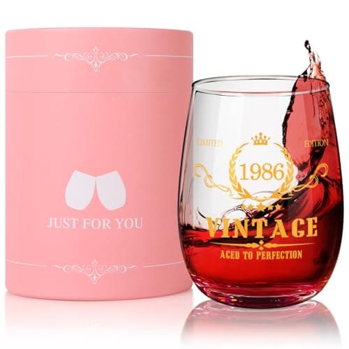 Image of Tecanne 40th Birthday Gifts for Women, Vintage Style 15oz Stemlesss Wine Glass, Birthday Glasses Wine Accessories for Wine Lovers, Cool Gifts for 40 Year Old Woman