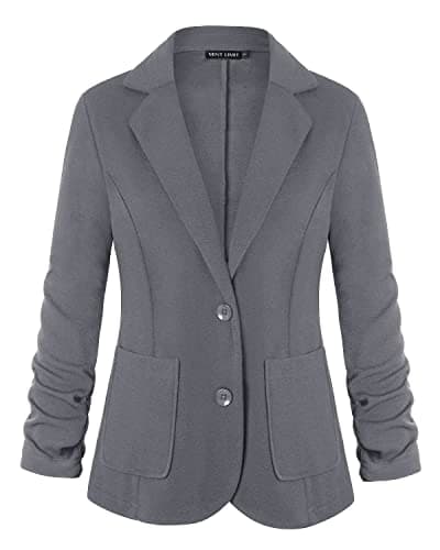 Image of MINTLIMIT Womens Casual Basic Work Office Cardigan Tuxedo Blazer Boyfriend Jacket Open Front Grey L