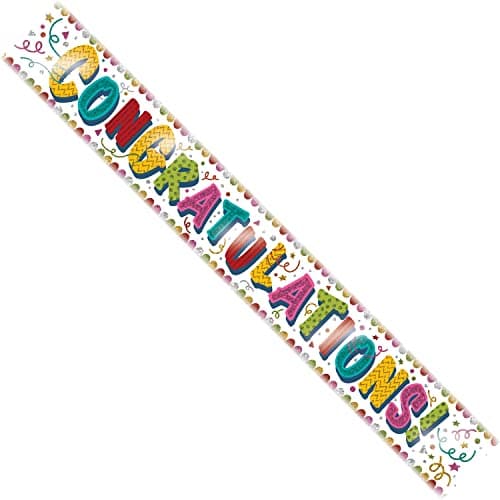 Image of Congratulations Congrats Well Done Multicolour Holographic Recyclable Birthday Party Banner