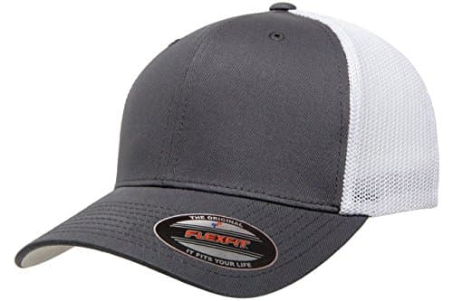 Image of Flexfit Men's Trucker Mesh Fitted Cap-2-tone Cap, Opaque, Charcoal/White, One Size
