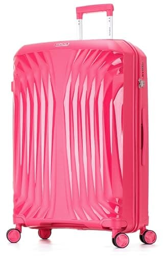 Image of DK Luggage 28" Large Hard Shell Polypropylene PP Suitcase 4 Wheel Spinner Luggage (Pink ST81, Large)