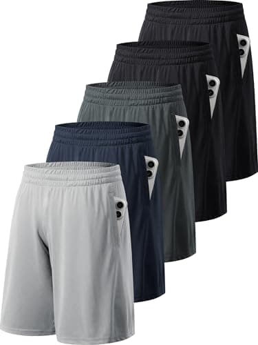Image of miijoory 5 Pack Gym Shorts Men with Pockets, Mens Sports Quick Dry Breathable Shorts for Running Training Activewear(L,Black, Black, Dark Grey, Navy, Light Grey)