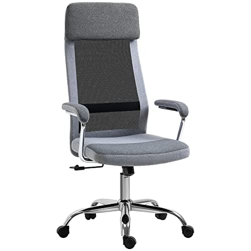 Image of Vinsetto Office Chair, Ergonomic Desk Chair, High Back Computer Chair with Adjustable Height, Swivel Rolling Wheels, Mesh Back and Linen-Feel Fabric Seat for Home and Study, Grey