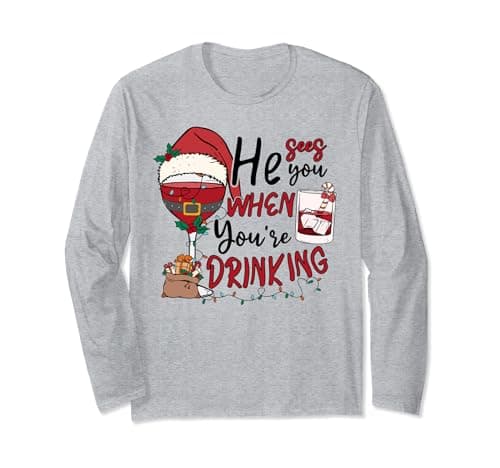 Image of Santa He See You When You're Drinking Wine Merry Christmas Long Sleeve T-Shirt