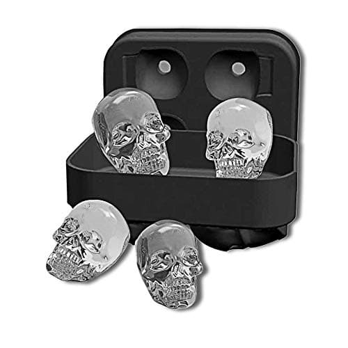 Image of 3D Skull Shape Shapes Black BPA Free Silicone Ice Cube Mold Tray with Lid Makes 4 Vivid Skulls, Perfect for Whiskey, Cocktail and Any Drink