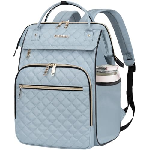 Image of EMPSIGN 17 Inch Laptop Backpack for Women, Work Business Travel Computer College Bags, Large Capacity Water-repellent Quilted Casual Daypack, Light Blue