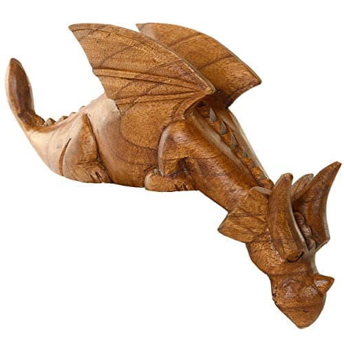 Image of Purity Style Wooden Hand Carved Dragon - Watching Dragon - Peering Over the Shelf Edge