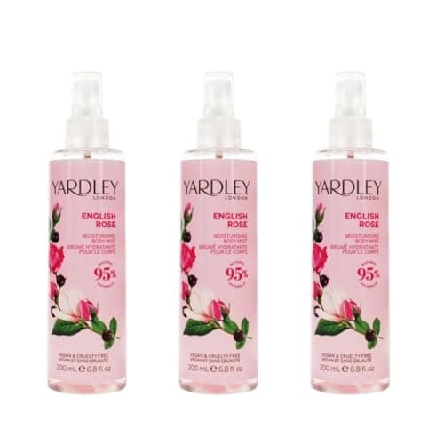 Image of Yardley London English Rose Moisturising Body Mist, 95% Natural, Vegan and Cruelty Free, 200ml, Pack of 3