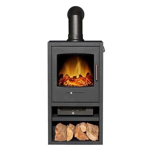 Image of Adam Bergen XL Electric Stove in Charcoal Grey with Angled Stove Pipe in Black
