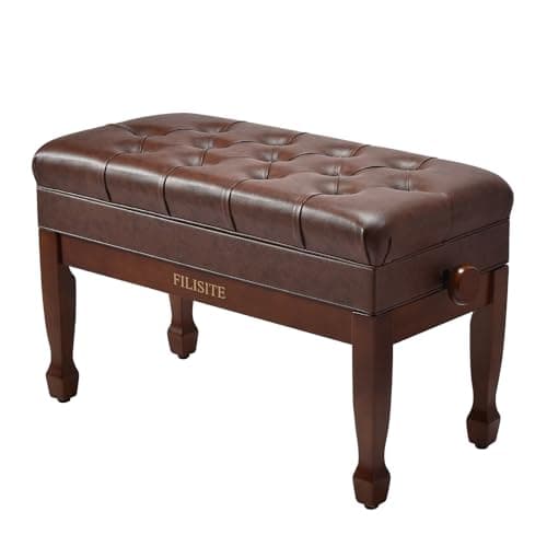 Image of FILISITE Adjustable Duet Piano Bench with Storage, Heavy Duty Solid Wood Double Piano Stool Keyboard Bench Seat with PU Leather Padded Cushion (Wood)